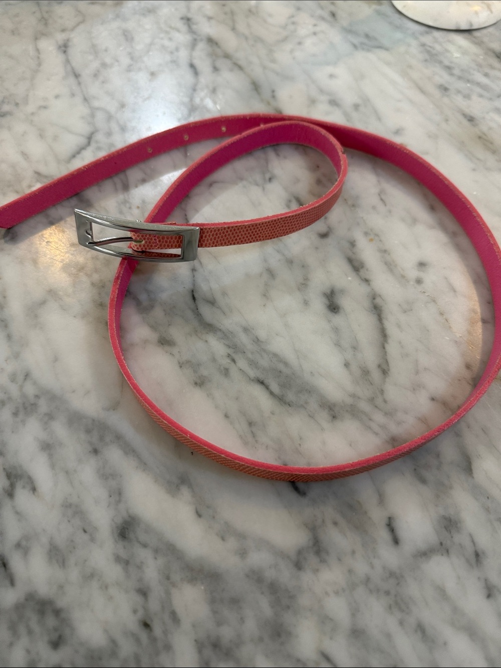 Women's Slim Pink faux snakeskin Leather Belt with Polished Buckle